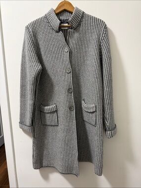 Paolo Modesto Waffle Knit Women’s Cardigan Jacket. Gray & White. Size 14.